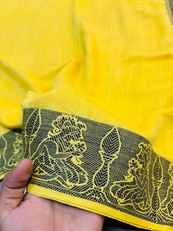 Sun Rays-Pure Handwoven Cotton Linen Saree