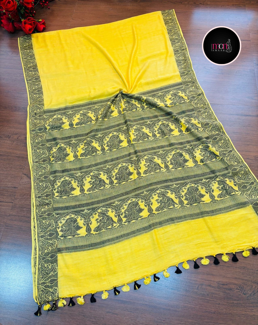 Sun Rays-Pure Handwoven Cotton Linen Saree
