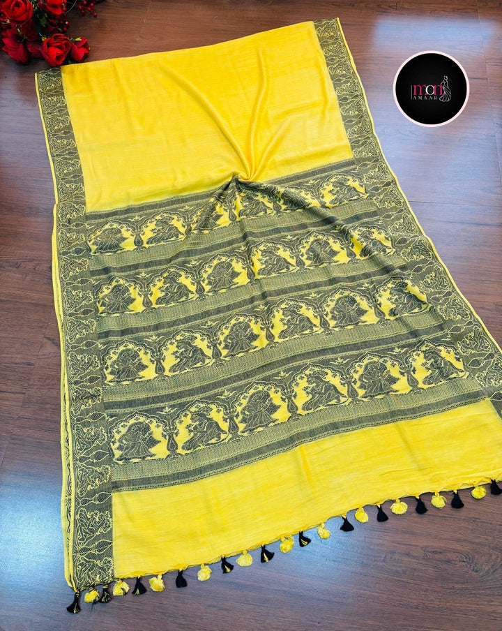 Sun Rays-Pure Handwoven Cotton Linen Saree