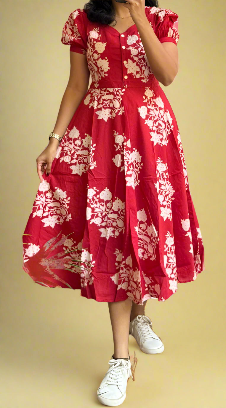 Red Flower Cotton Dress