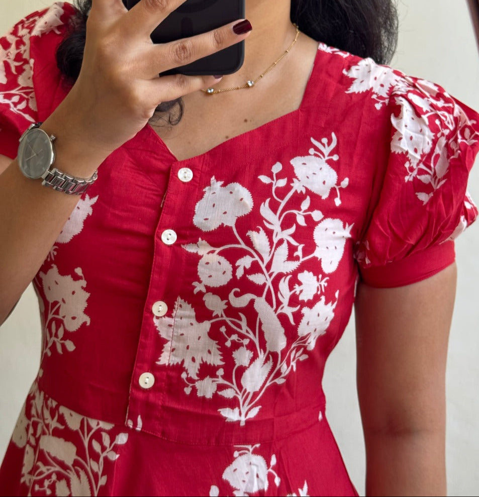 Red Flower Cotton Dress