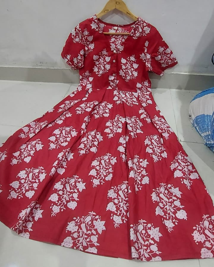 Red Flower Cotton Dress