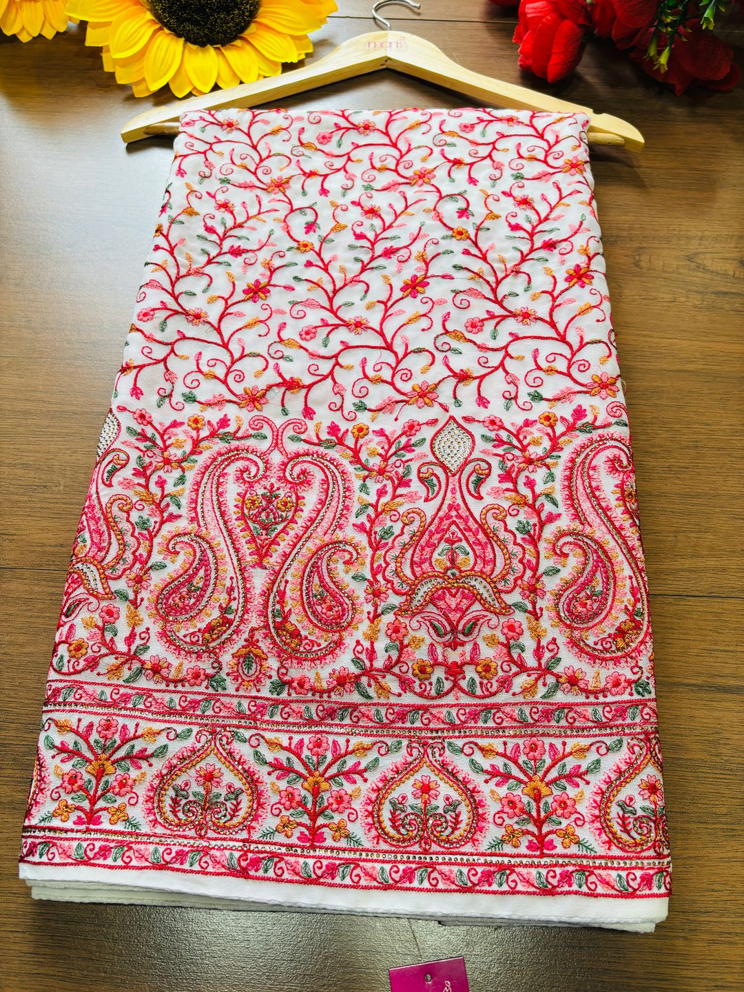 Famous In Embroidery - Designer Georgette Saree(White)