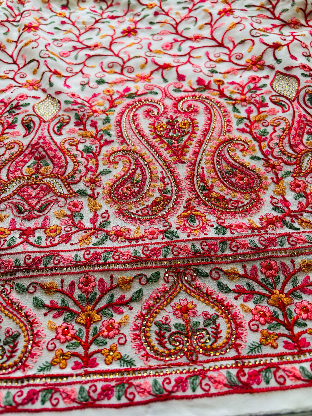 Famous In Embroidery - Designer Georgette Saree(White)