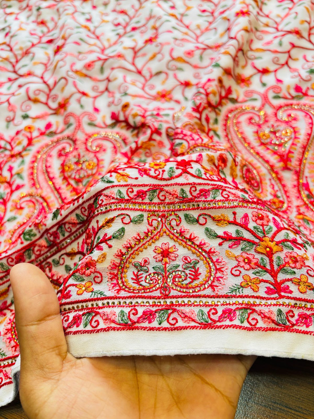 Famous In Embroidery - Designer Georgette Saree(White)
