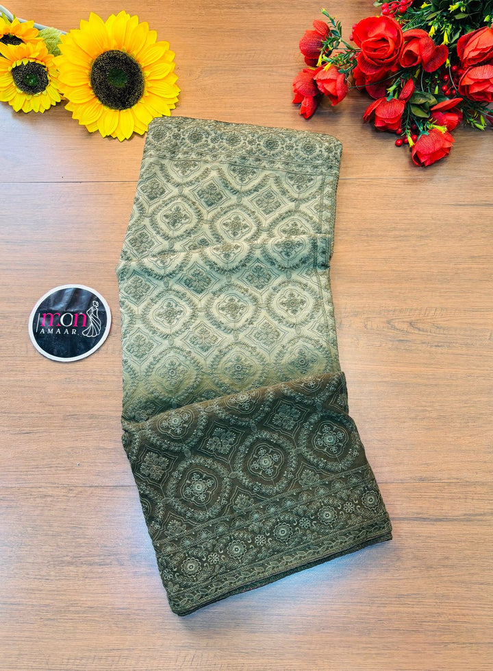 Spill the beans Of Beauty(Embroidery Saree)