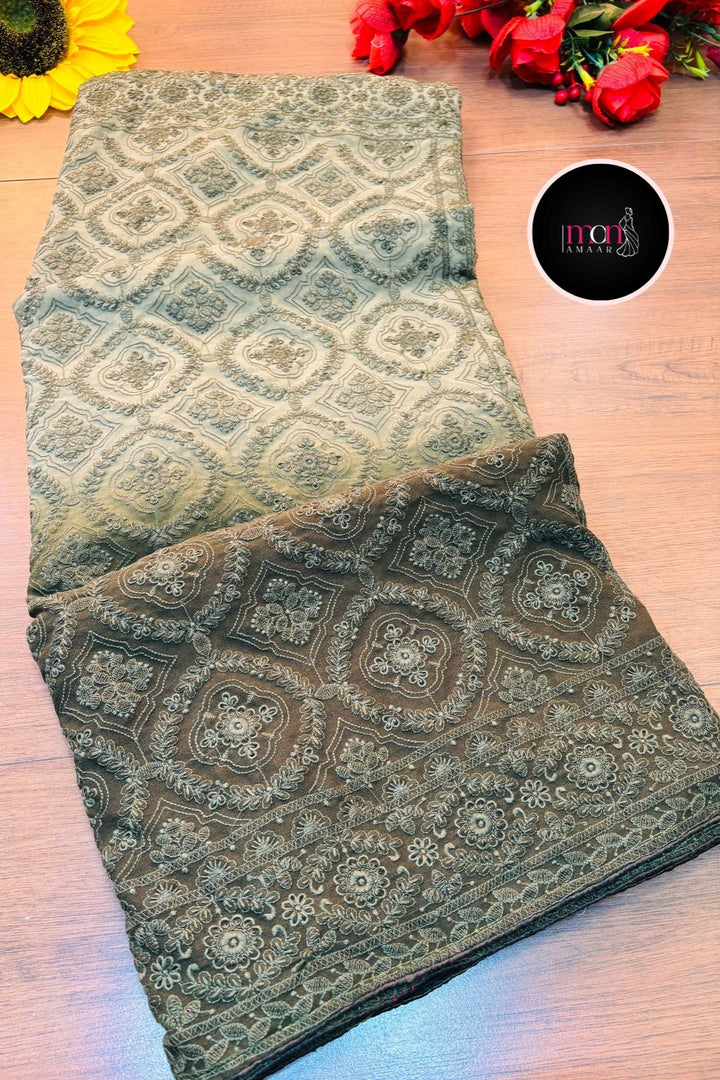 Spill the beans Of Beauty(Embroidery Saree)