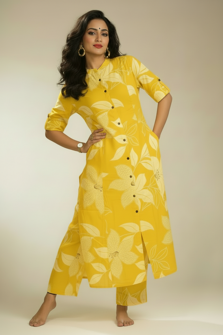 Enthusiastic Yellow Cotton Coord Set
