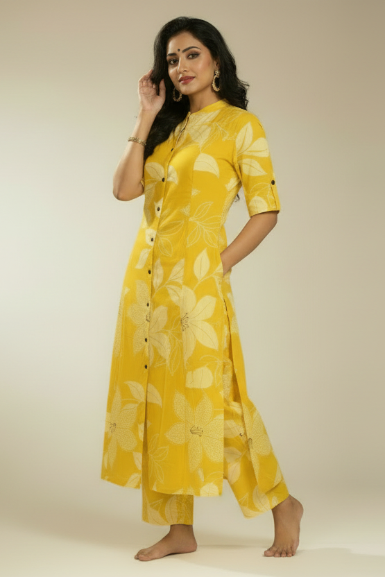 Enthusiastic Yellow Cotton Coord Set