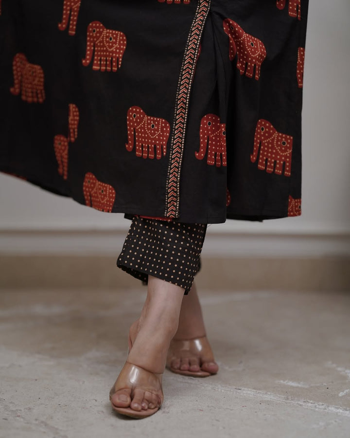 Elephant Print Cotton Kurti Set