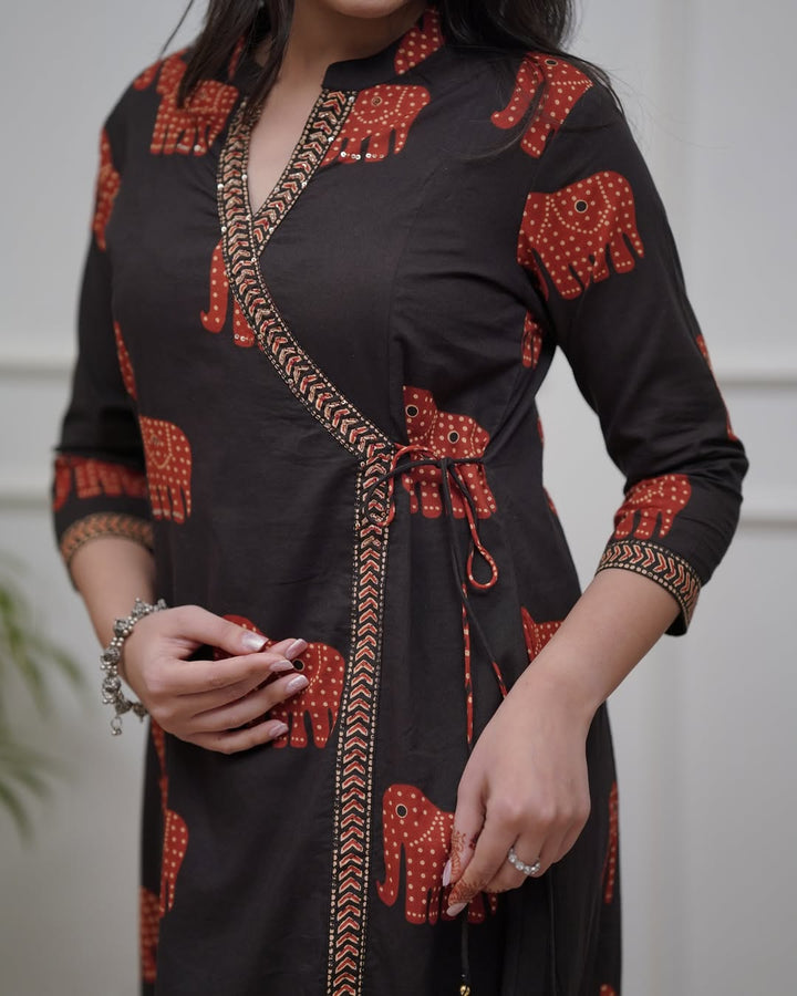 Elephant Print Cotton Kurti Set