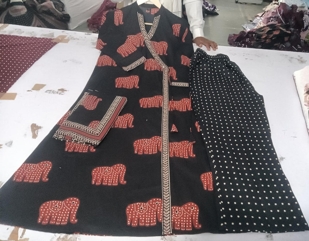 Elephant Print Cotton Kurti Set