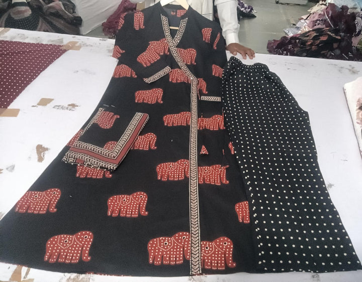 Elephant Print Cotton Kurti Set