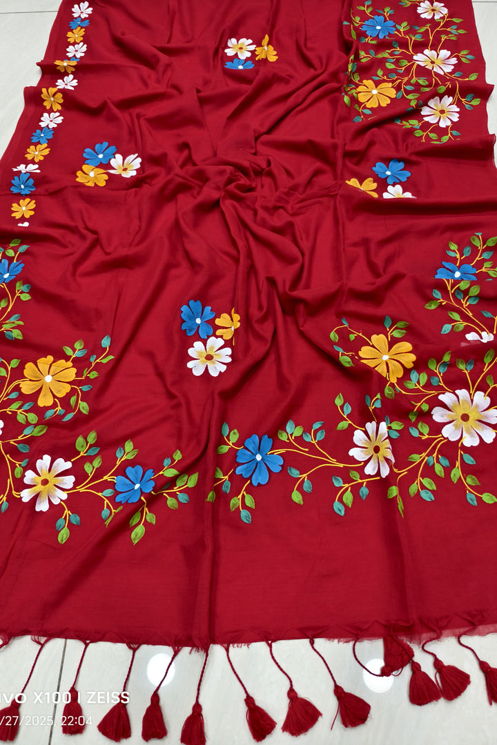 PrasonKumari Mul Cotton Red Saree