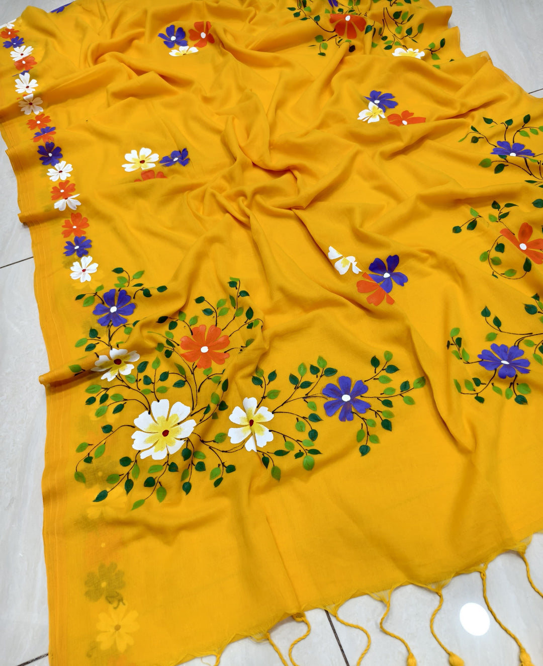 PrasonKumari Mul Cotton Yellow Saree