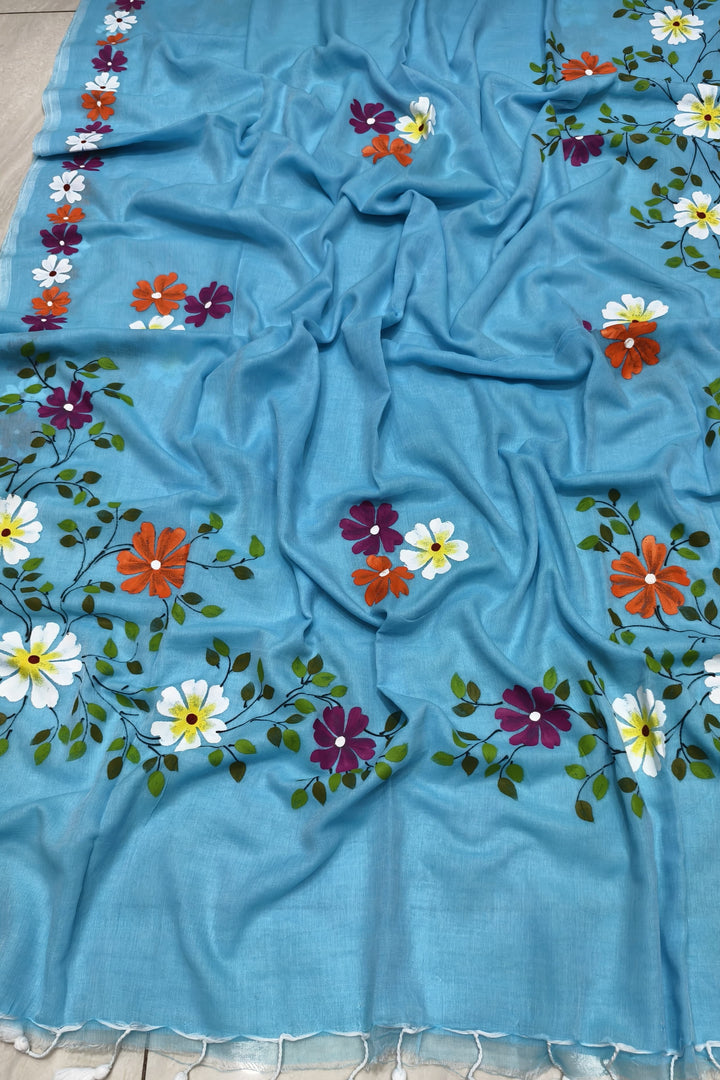 PrasonKumari Mul Cotton Blue Saree