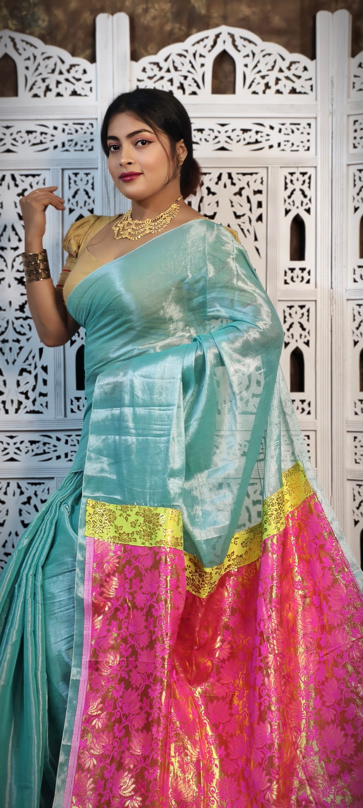 Mixmatch Fusion Raga Tissue Silk Saree
