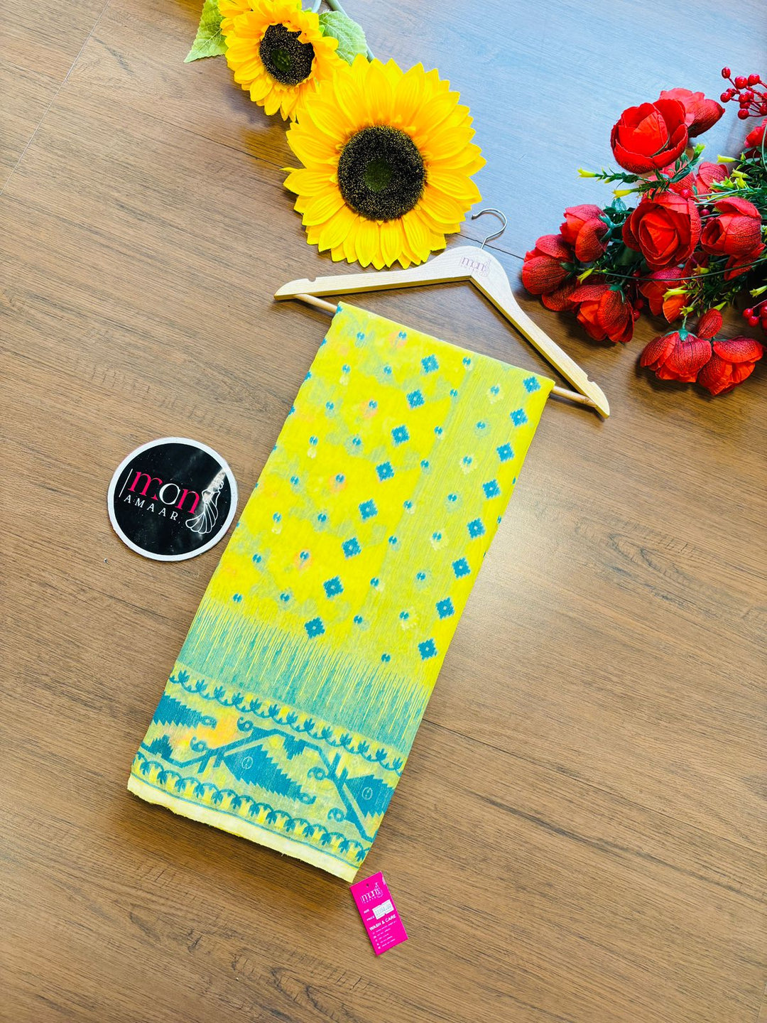 Pineapple Yellow and Dark Green Designer Ikkat Dhakai Jamdani Saree