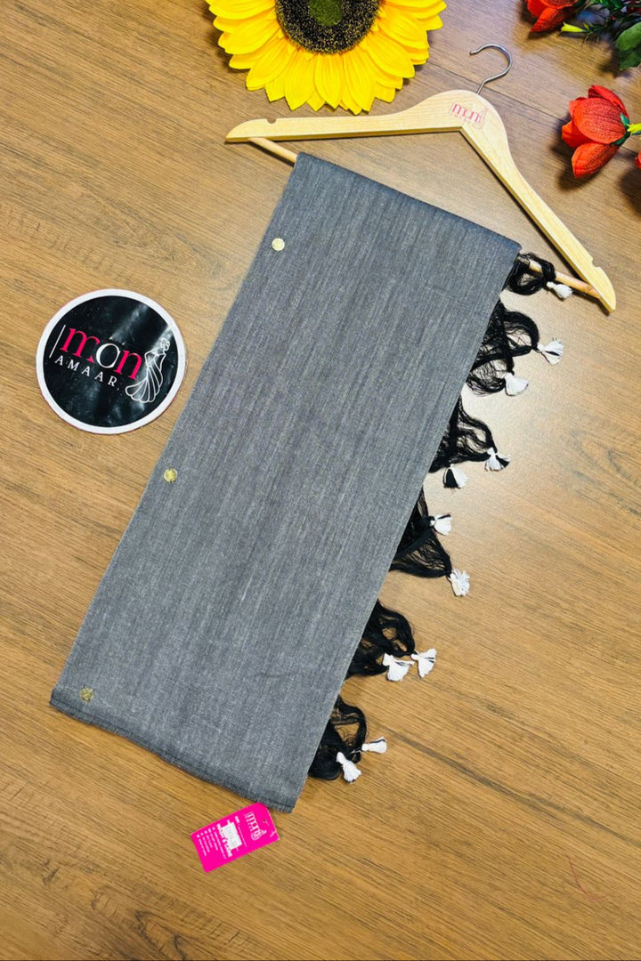 Gray Coin Bengal Khadi Saree