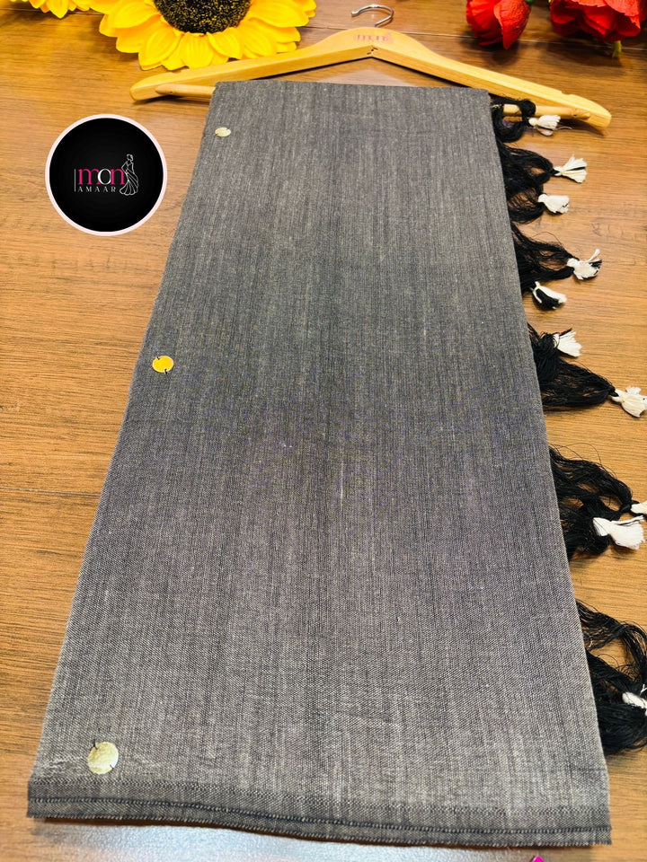 Gray Coin Bengal Khadi Saree