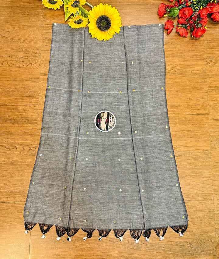 Gray Coin Bengal Khadi Saree