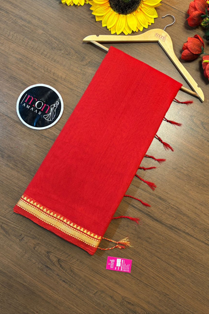 Gratifying Pure Khadi Red Cotton Saree