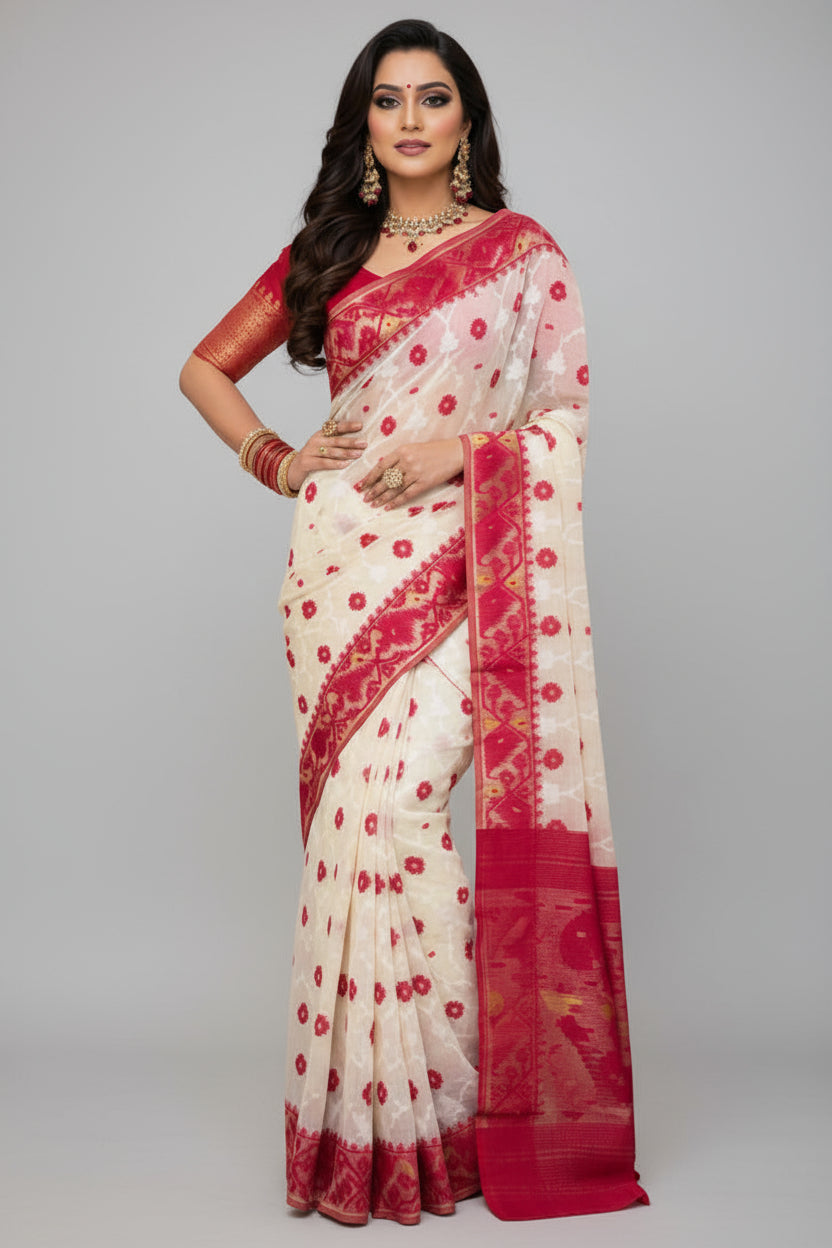 Sindoor Khela Dhakai Jamdani Saree