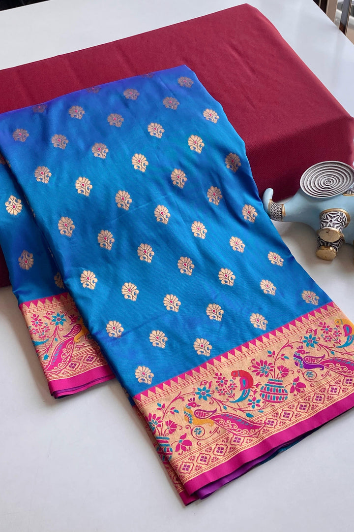 Festival Of Lights Paithani Blue Silk Saree