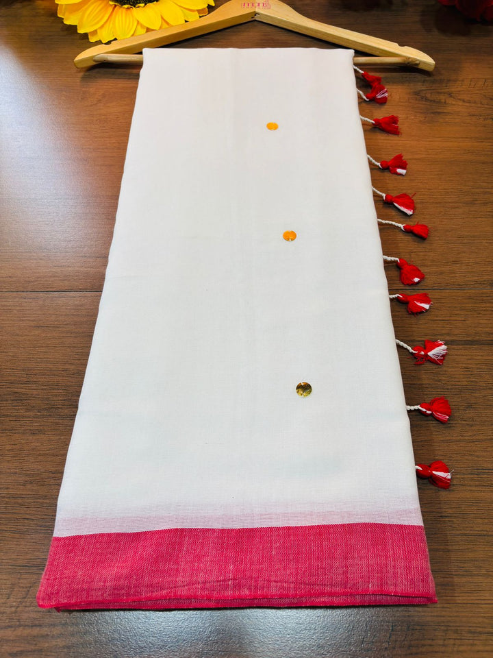 White Red Bengal Khadi Saree