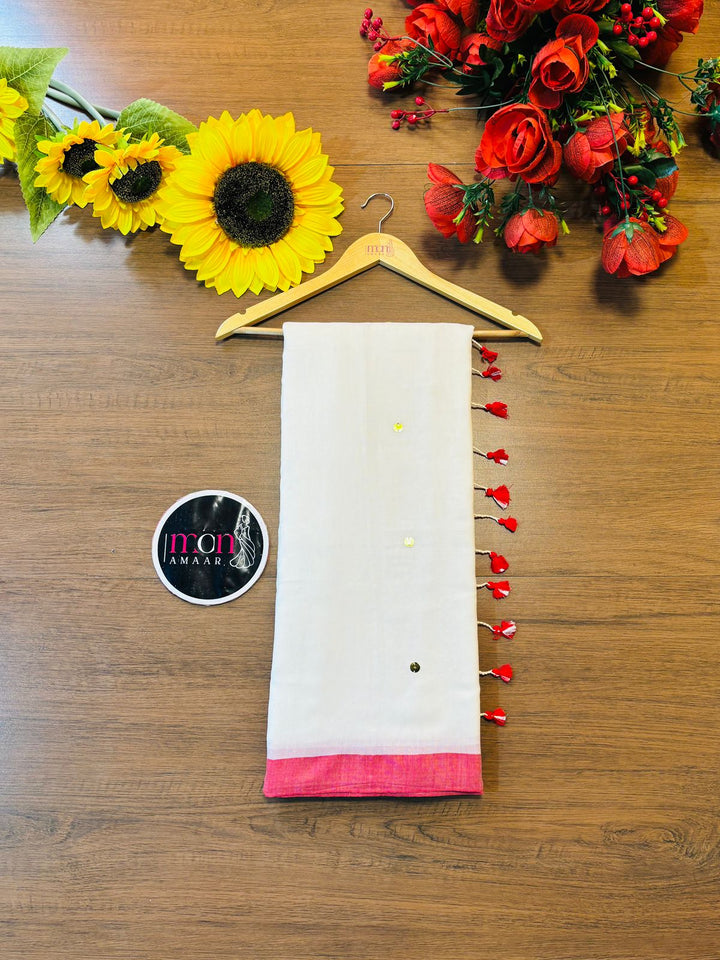 White Red Bengal Khadi Saree