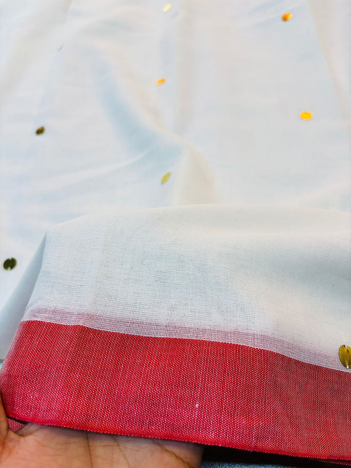 White Red Bengal Khadi Saree