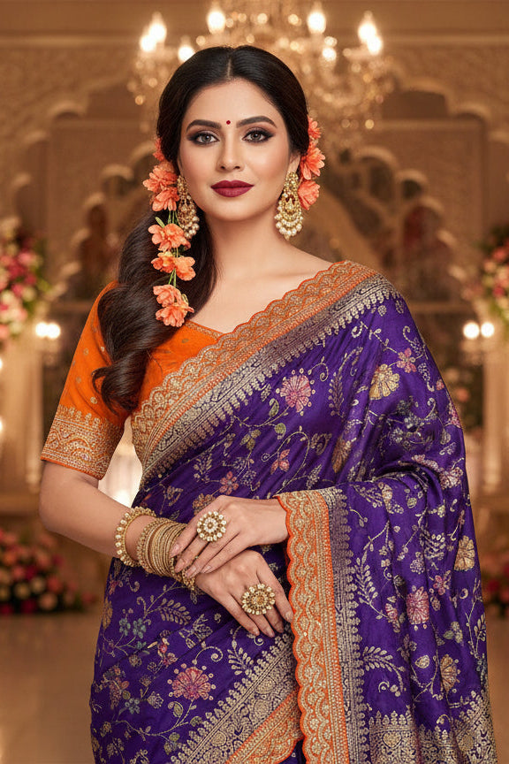 Marigold Dusk Banarasi Dola Silk Saree