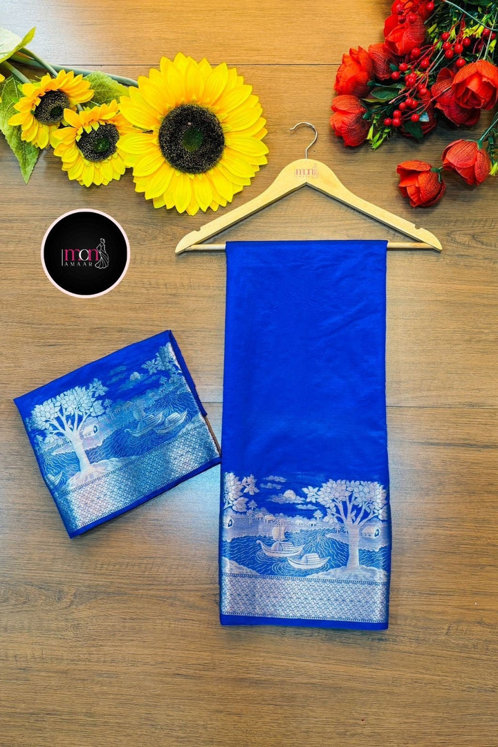 Nadi Ghat Blue Banarasi Fancy silk Saree