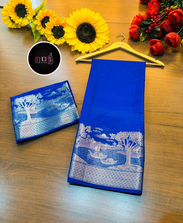 Nadi Ghat Blue Banarasi Fancy silk Saree