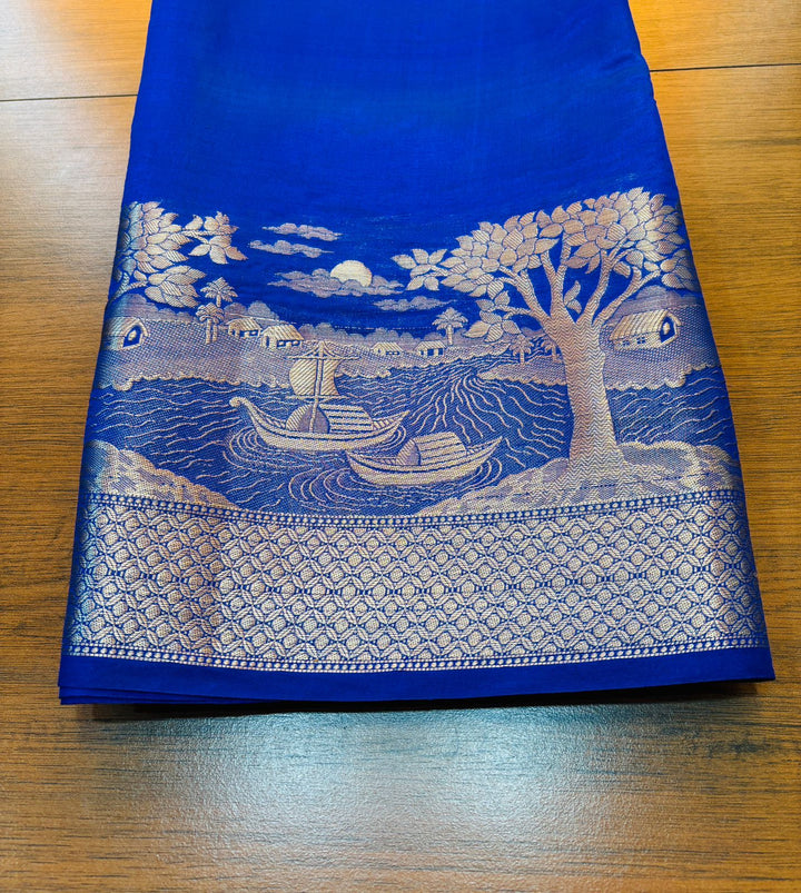 Nadi Ghat Blue Banarasi Fancy silk Saree
