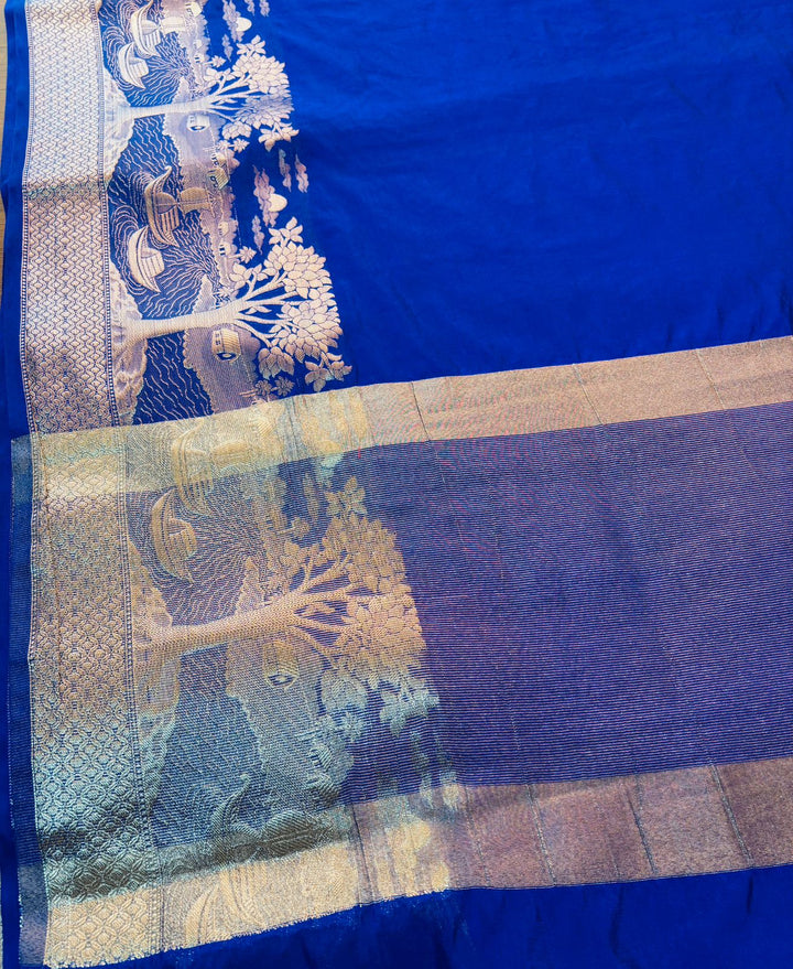 Nadi Ghat Blue Banarasi Fancy silk Saree