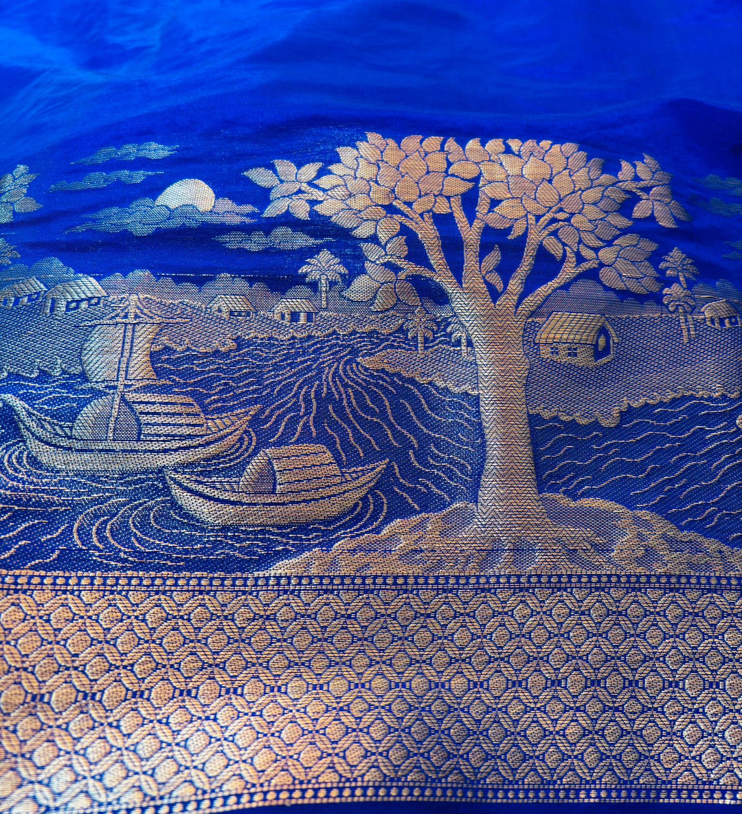 Nadi Ghat Blue Banarasi Fancy silk Saree