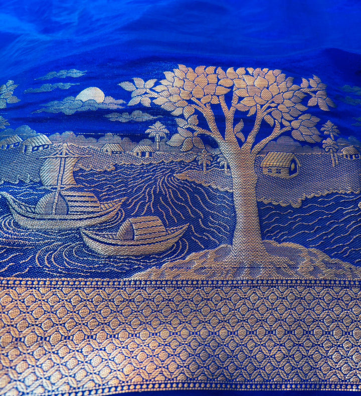 Nadi Ghat Blue Banarasi Fancy silk Saree