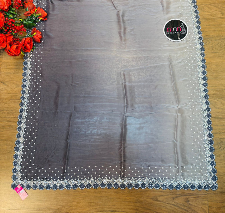Ombre Color Party Wear Handwork (Shades Of Gray )Saree