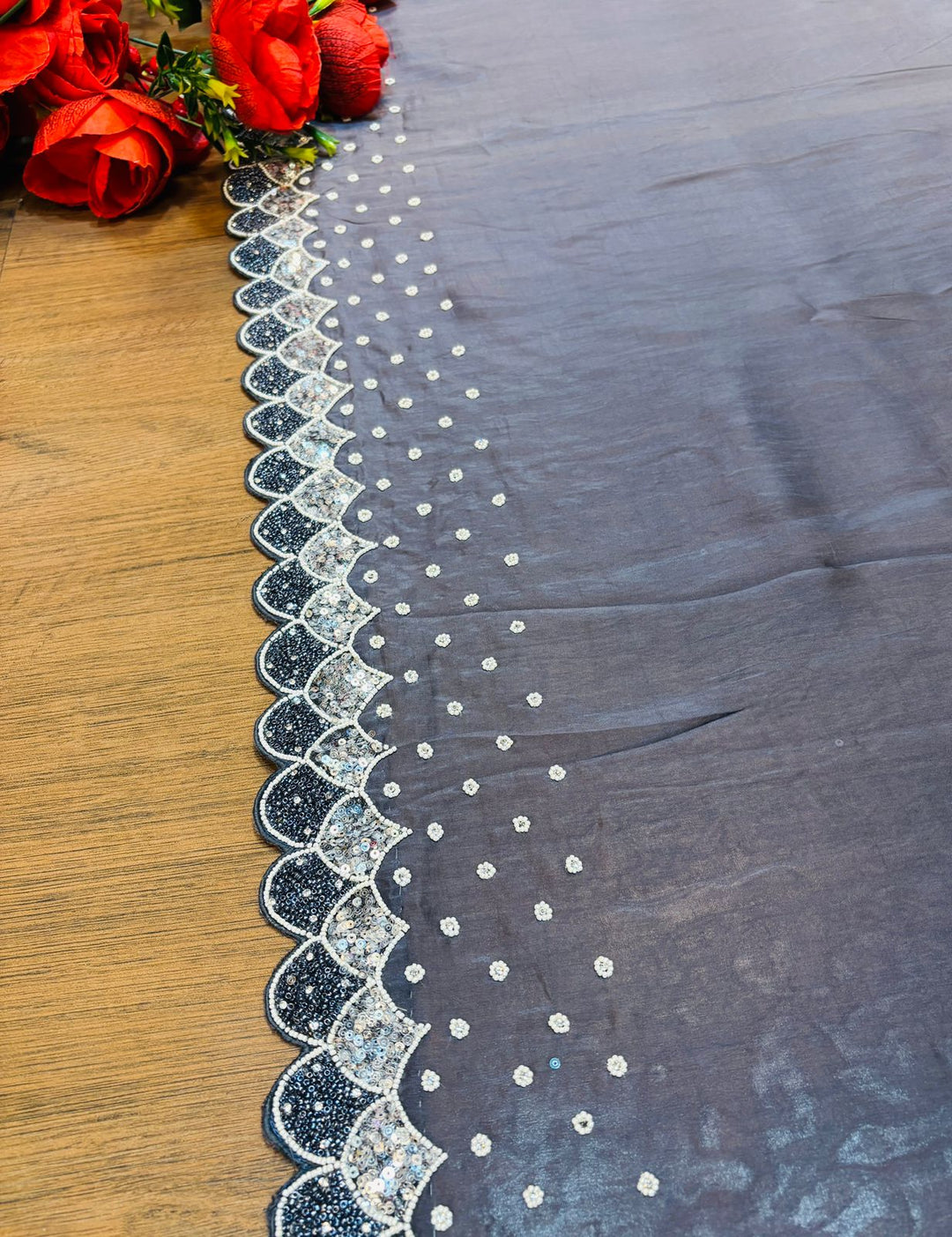 Ombre Color Party Wear Handwork (Shades Of Gray )Saree