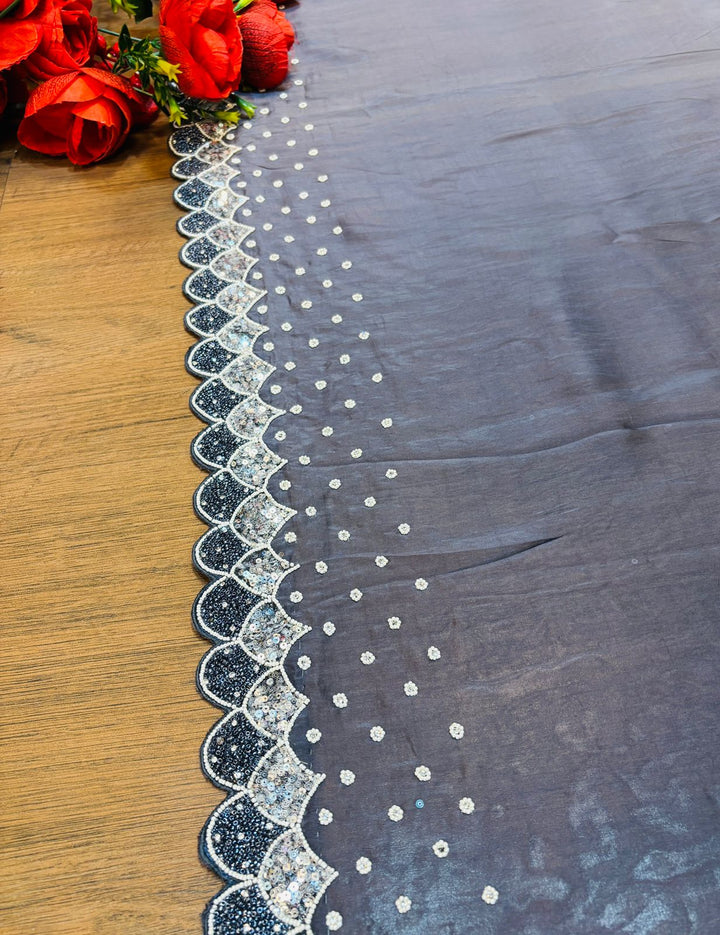 Ombre Color Party Wear Handwork (Shades Of Gray )Saree