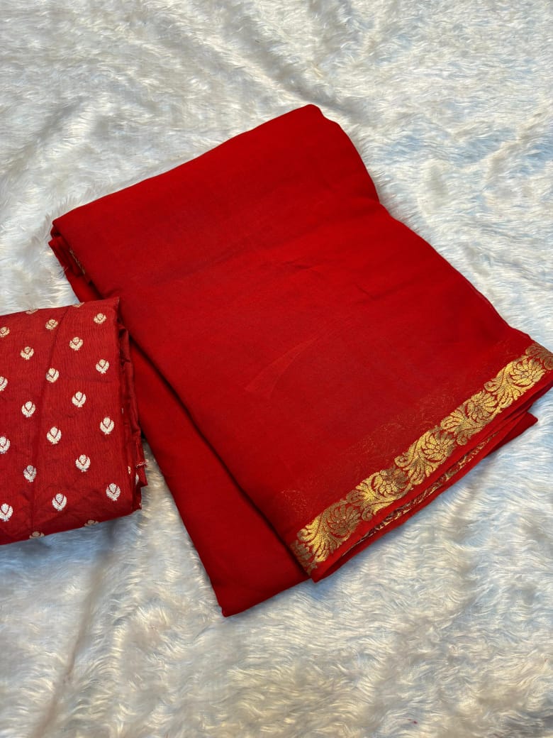 Flip-Flops Red Chinnon Silk Saree