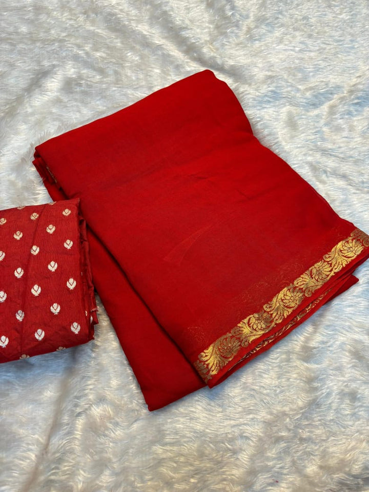 Flip-Flops Red Chinnon Silk Saree