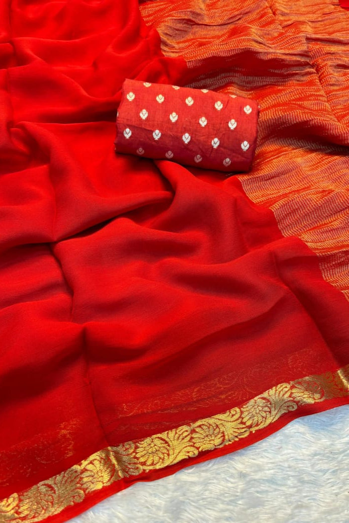 Flip-Flops Red Chinnon Silk Saree