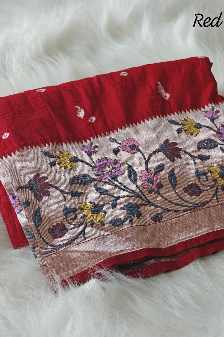 Evergreen Heart Paithani Red Silk Saree