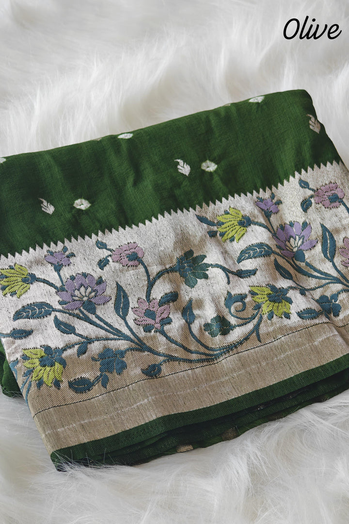 Evergreen Heart Paithani  Green Silk Saree