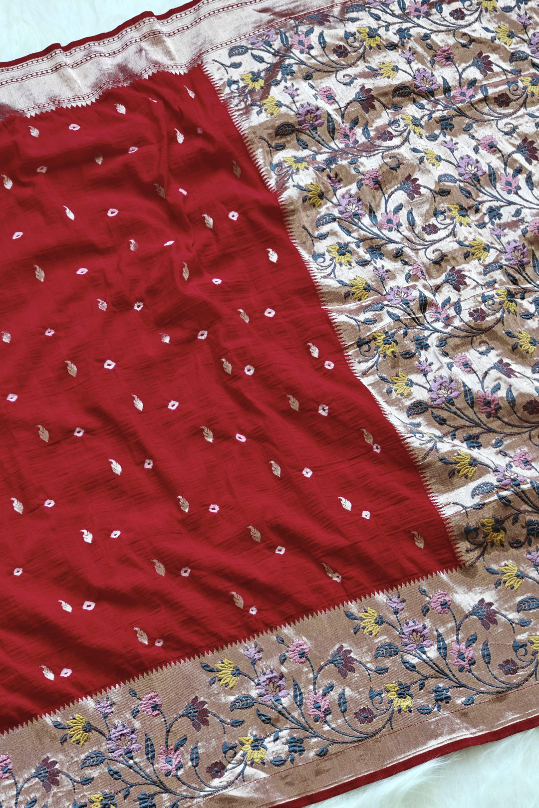 Evergreen Heart Paithani Red Silk Saree
