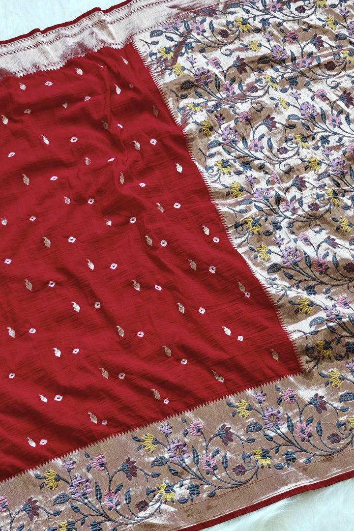 Evergreen Heart Paithani Red Silk Saree