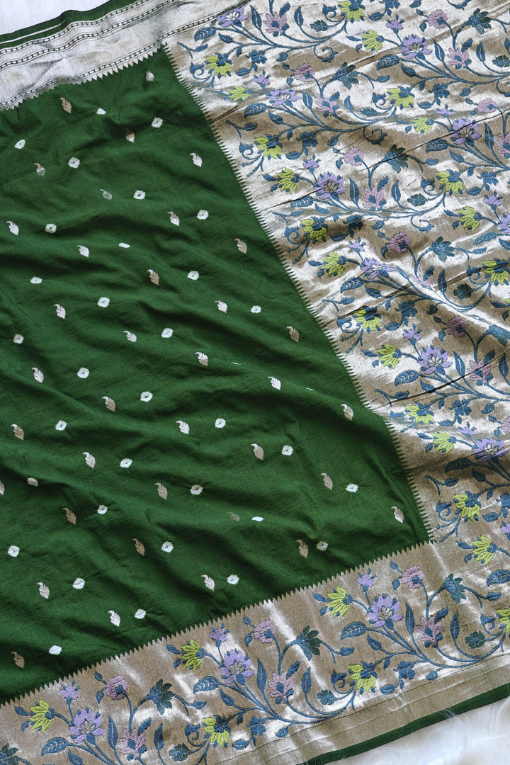 Evergreen Heart Paithani  Green Silk Saree