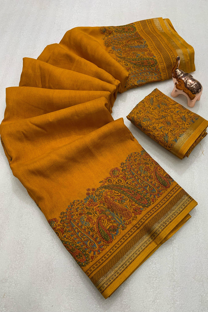 Heartwarming Yellow Tussar Silk Saree